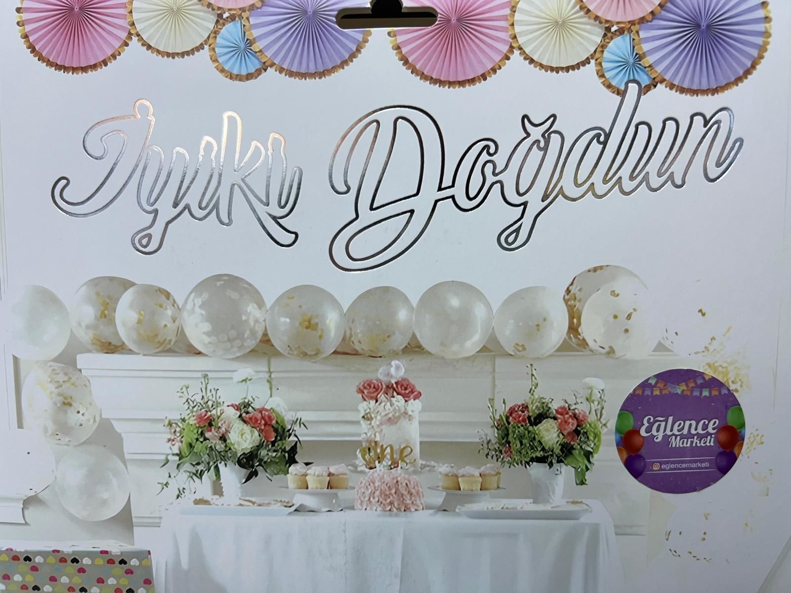 İyiki Doğdun Varaklı Kaligrafi Banner Beyaz Gümüş
