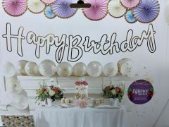 Happy Birthday Varaklı Kaligrafi Banner Beyaz Altın