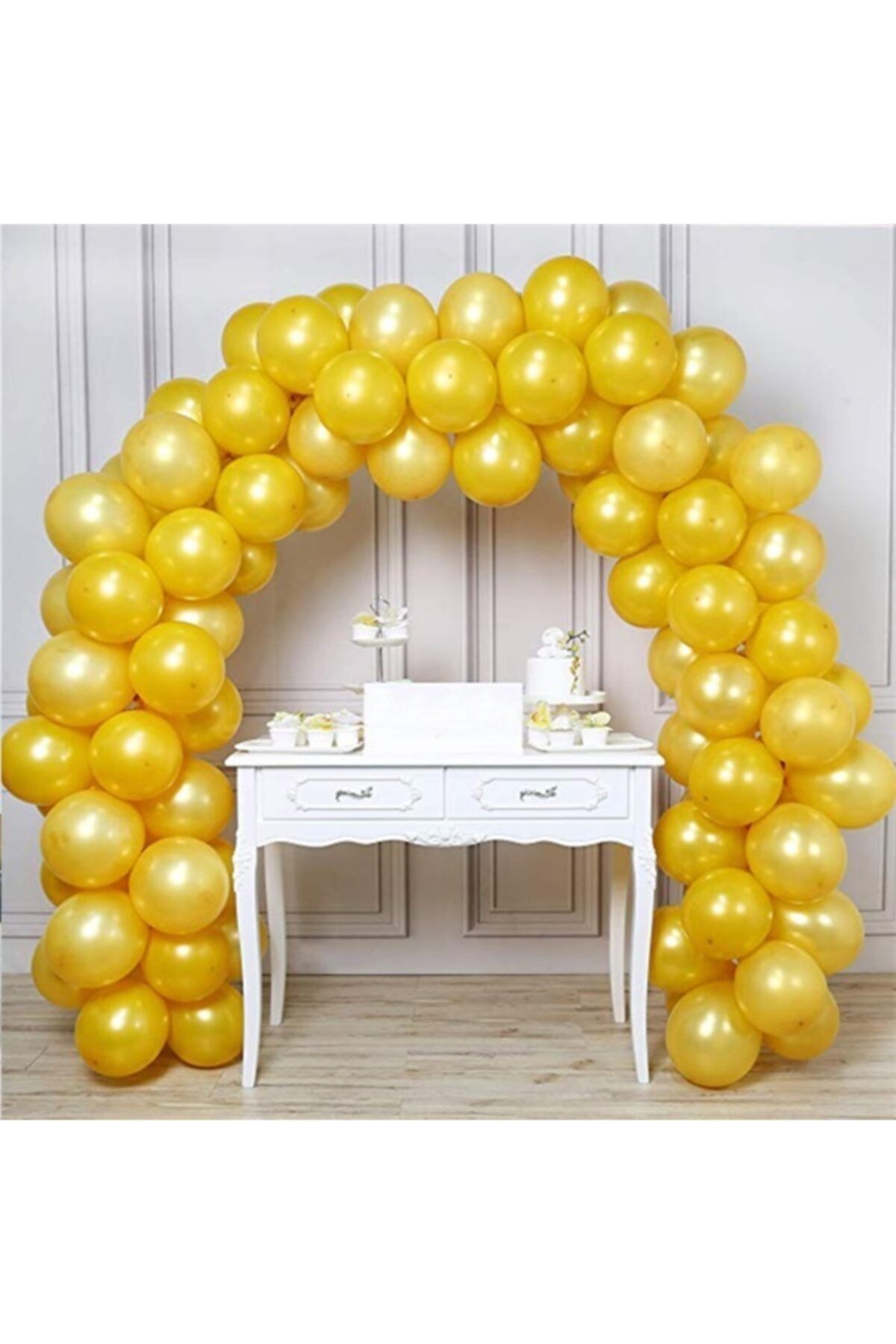 100 Adet Gold Metalik Zincir Balon Seti 5 Metre