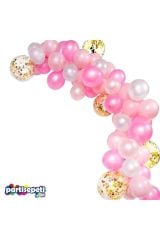 100 Adet Zincir Balon Seti Pembe - Beyaz / Konfetili