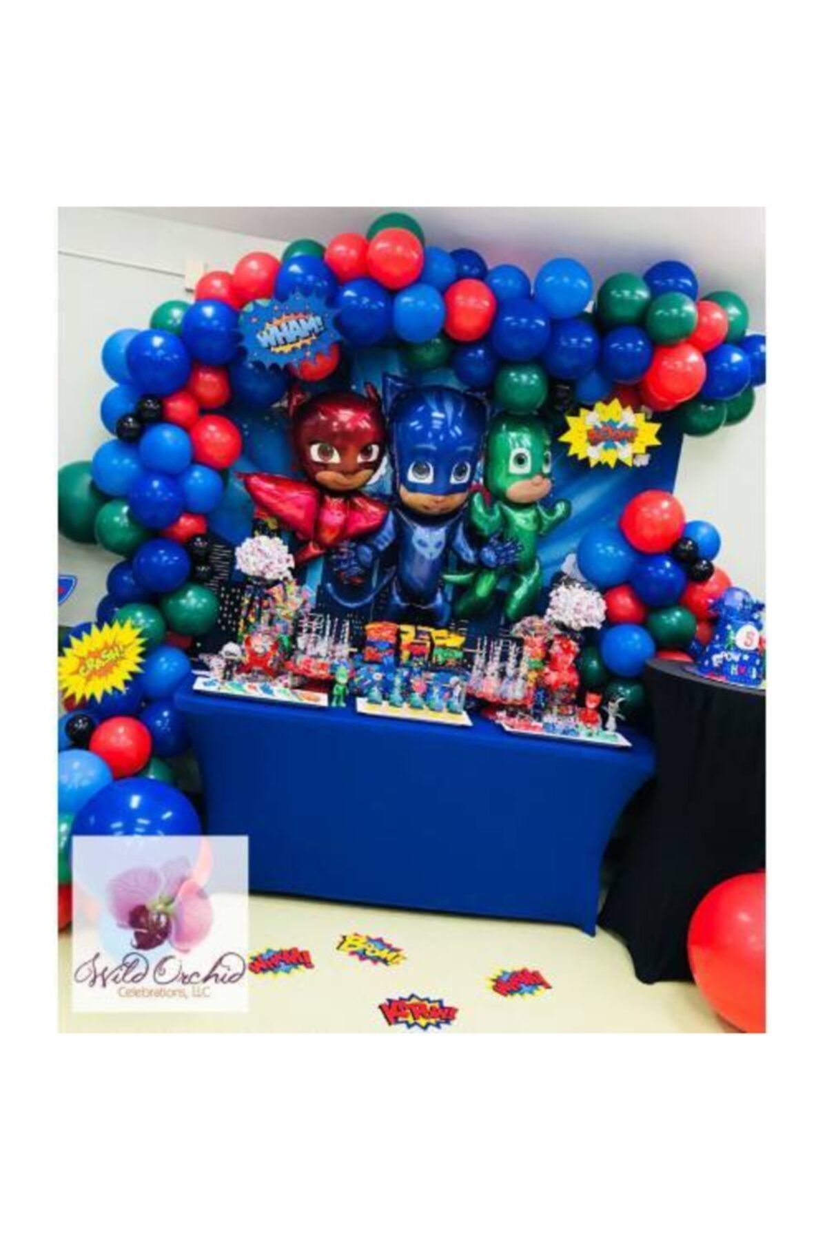 100 Adet Pj Maskeliler Temalı Balon Ve 5 Metre Balon Zinciri