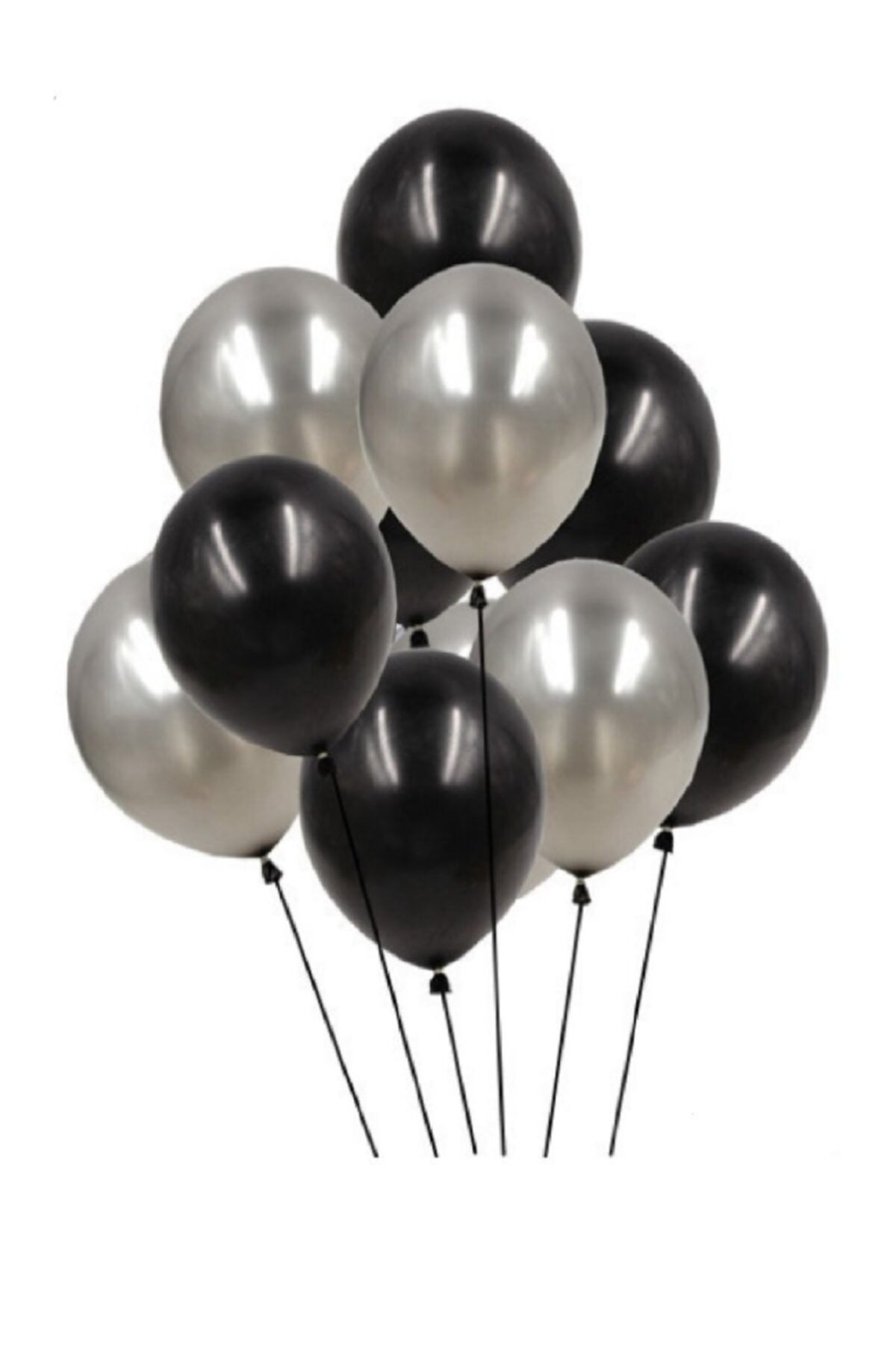 100 Adet Siyah Gümüş Balon Ve 5 Metre Balon Zinciri