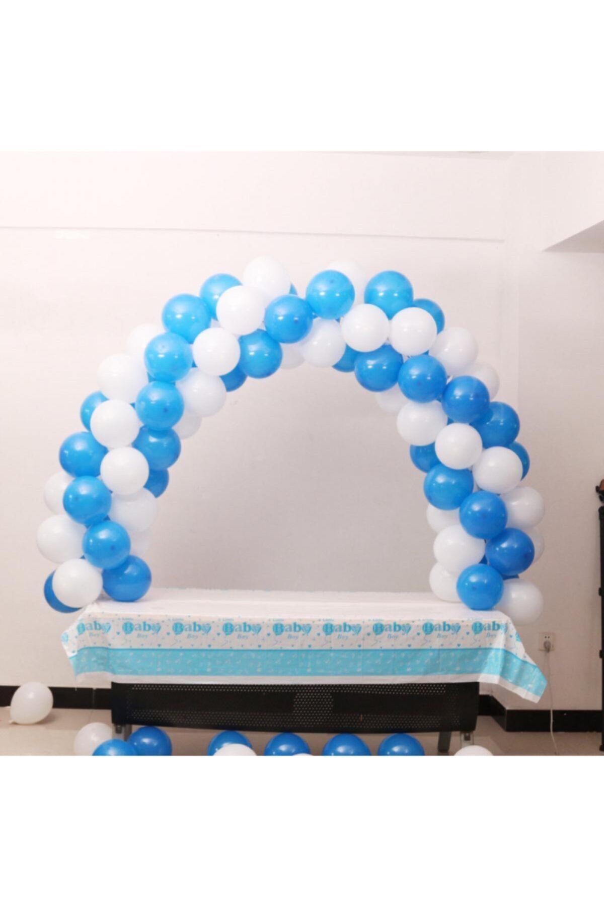 100 Adet Mavi Beyaz Balon Ve 5 Metre Balon Zinciri