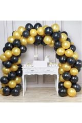 100 Adet Siyah Gold Balon Ve 5 Metre Balon Zinciri