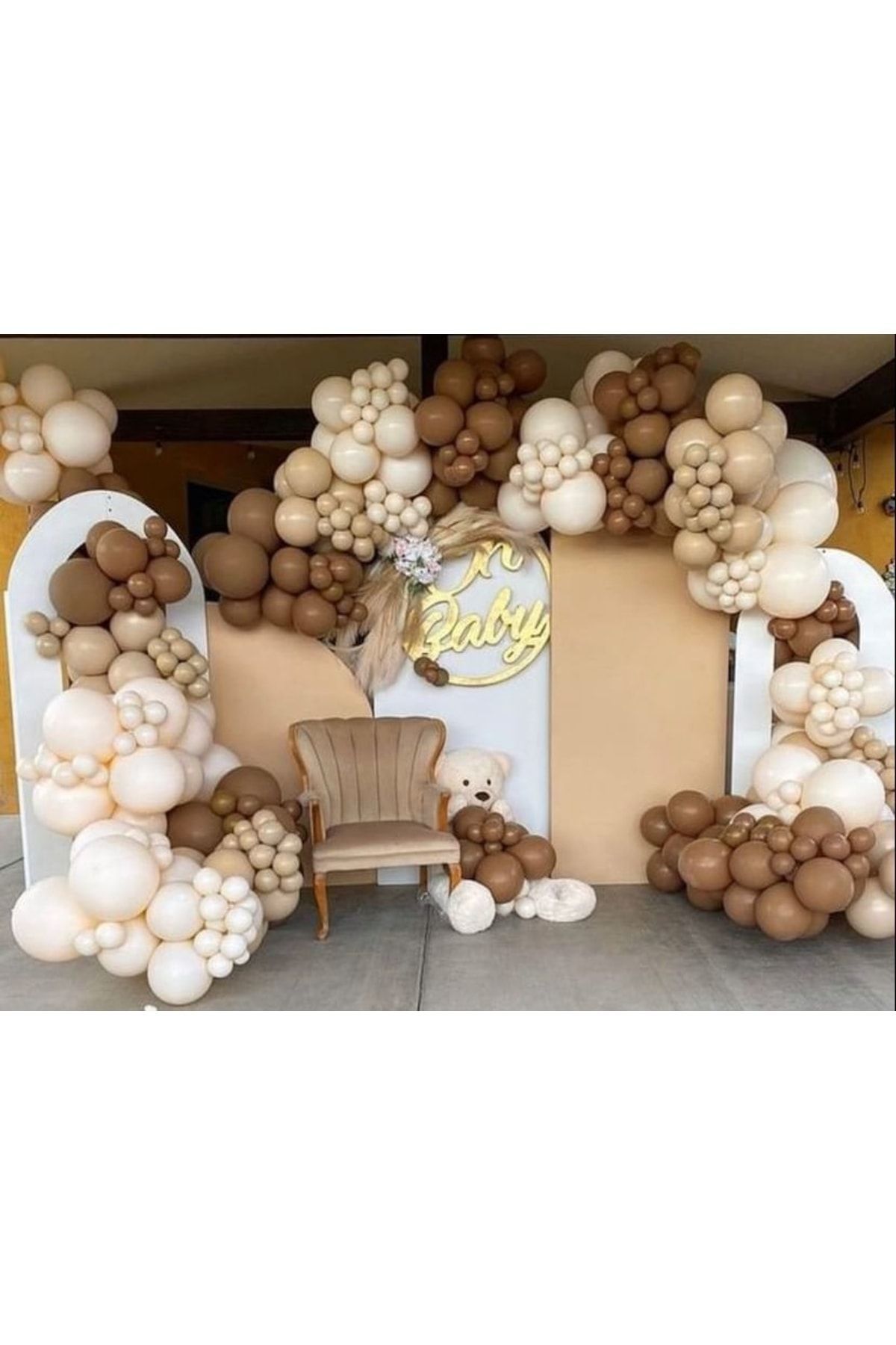 Pastel Karamel Çöl Kumu Sütlü Kahve Ve Beyaz Balon Zinciri 100 Adet