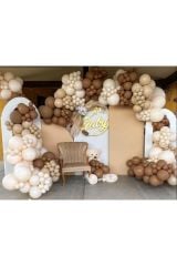 Pastel Karamel Çöl Kumu Sütlü Kahve Ve Beyaz Balon Zinciri 100 Adet