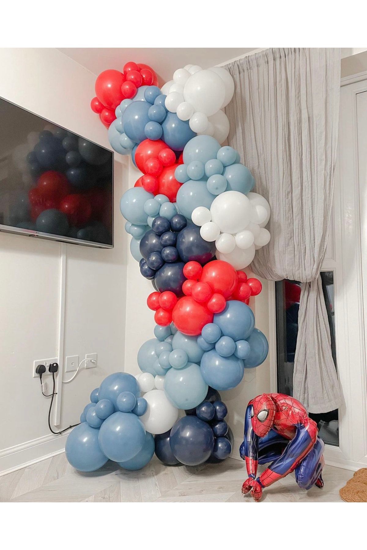 Pastel Gece Mavisi Fırtına Mavisi Kırmızı Ve Beyaz Balon Zinciri 100 Adet
