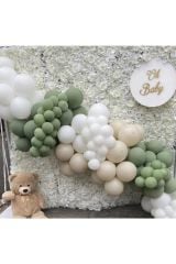 Pastel Küf Yeşili Beyaz Ve Deniz Kumu Balon Zinciri 100 Adet