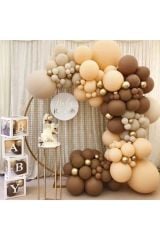 Pastel Kahverengi Somon Ve Taş Rengi Balon Zinciri 100 Adet