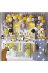 100 Adet Sarı Gri Beyaz Makaron Sarı Balon Zincir Özel Gün Konsept Zincir