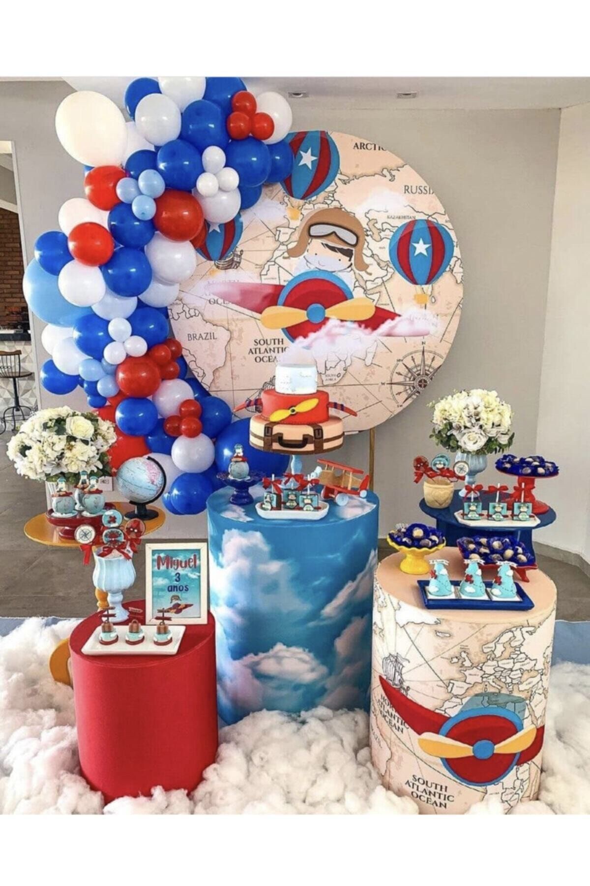 Pastel Koyu Mavi Açık Mavi Kırmızı Ve Beyaz Balon Zinciri 100 Adet