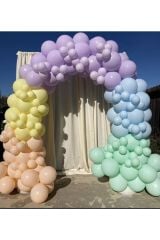 Makaron Mint Yeşili Somon Lila Sarı Ve Mavi Balon Zinciri 100 Adet