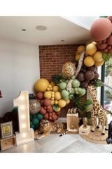 Safari Konsepti Koyu Yeşil Yanık Turuncu Zerdeçal Okaliptus Ve Kahverengi Balon Zinciri 100 Adet