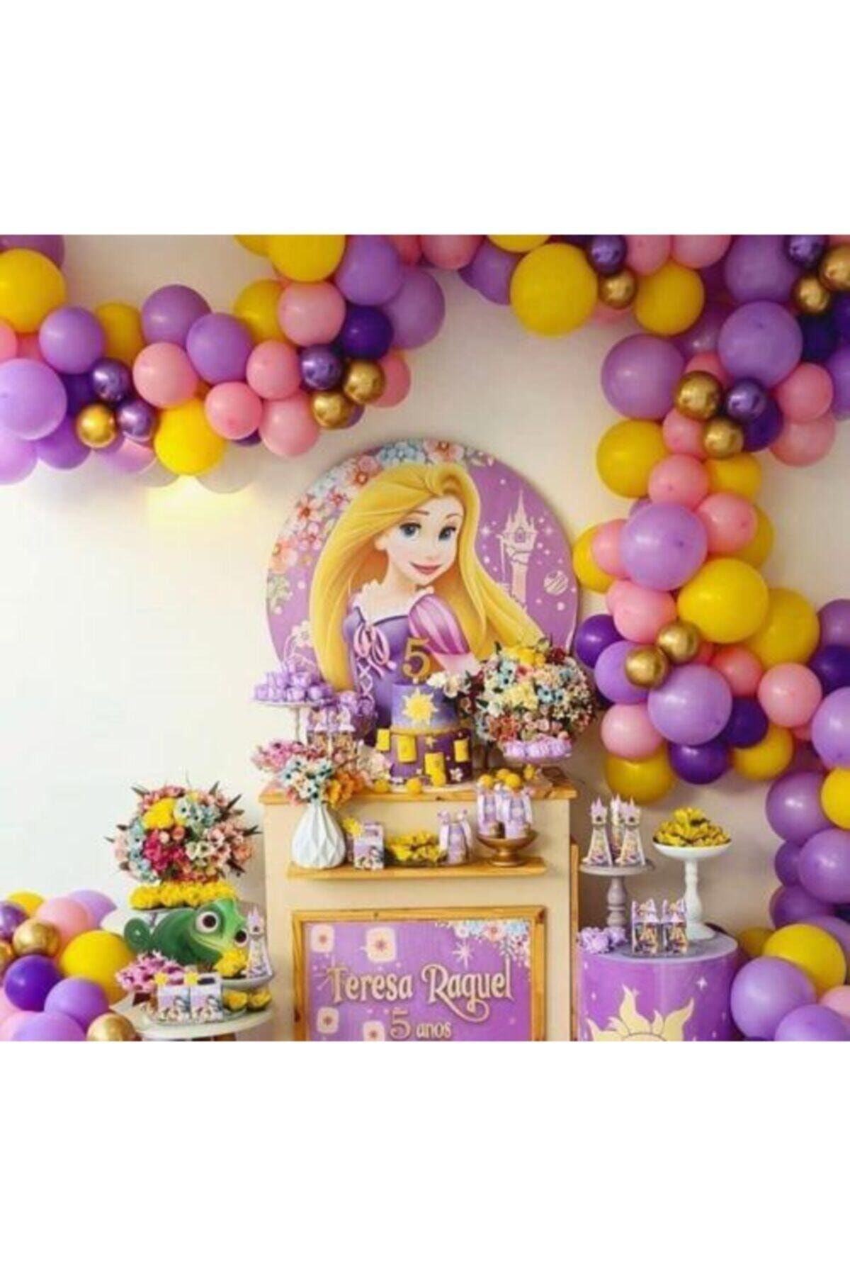 Rapunzel Mor Lila Pembe Sarı Gold 100 Adet Balon Ve Balon Zincir