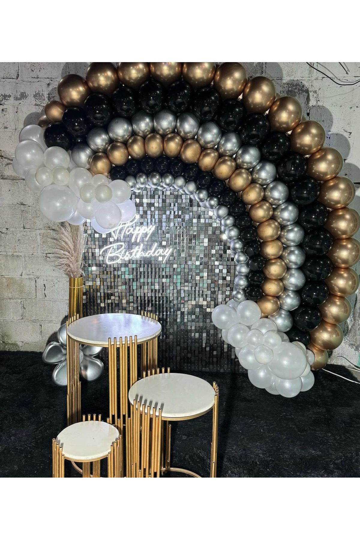 Krom Gold Gümüş Pastel Siyah ve Beyaz Balon Zinciri 100 Adet