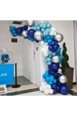 Krom Gümüş Koyu Mavi Açık Mavi Makaron Mavi ve Beyaz Balon Zinciri 100 Adet