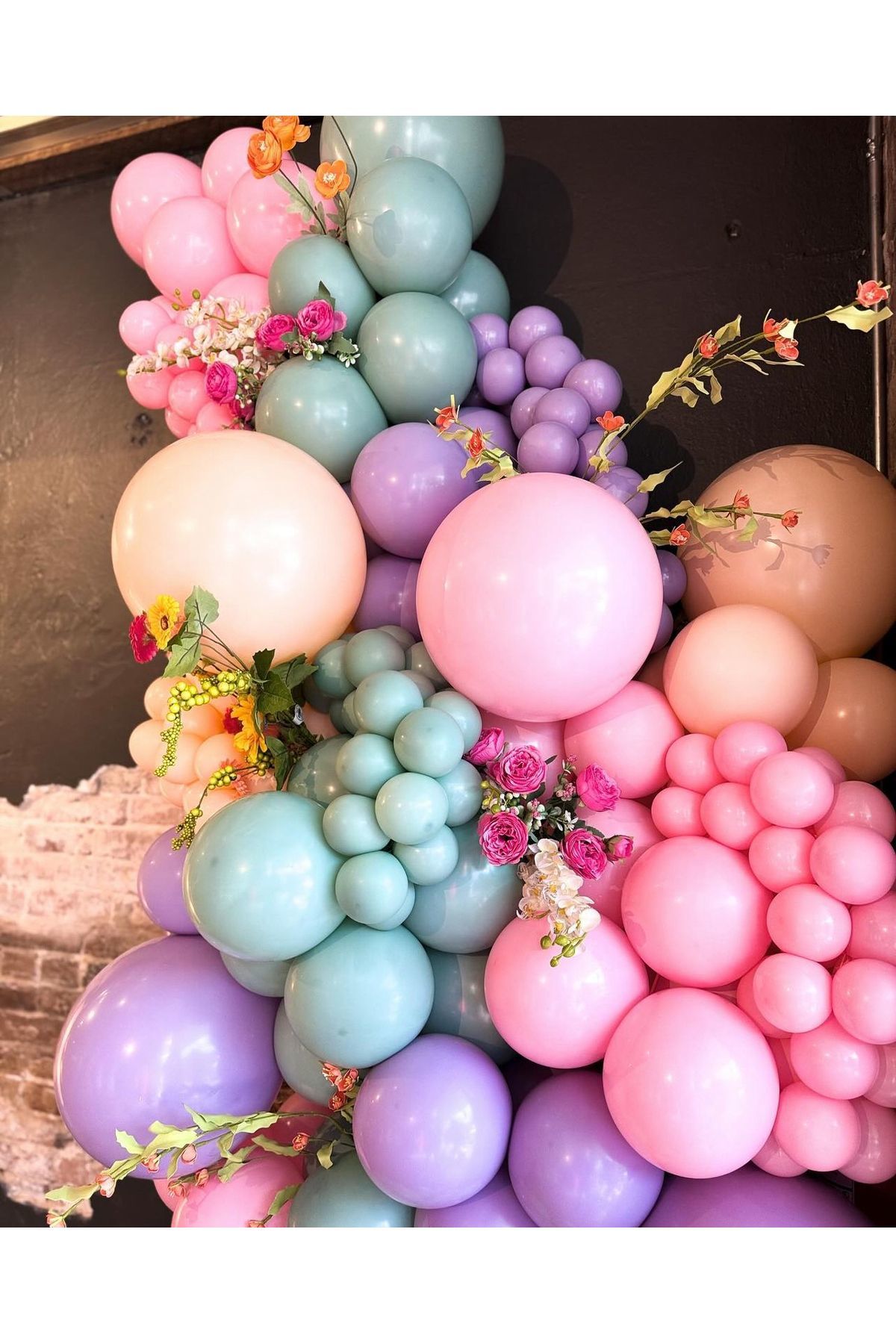 Makaron Pembe Lila Somon ve Kış Yeşili Balon Zinciri 100 Adet