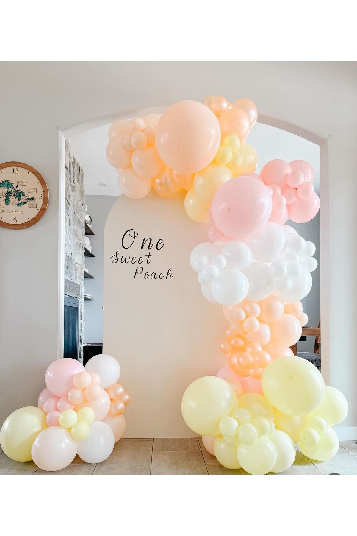 Makaron Pembe Somon Sarı ve Beyaz Balon Zinciri 100 Adet