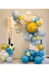 Pastel Koyu Mavi Makaron Sarı Fırtına Mavisi ve Beyaz Balon Zinciri 100 Adet