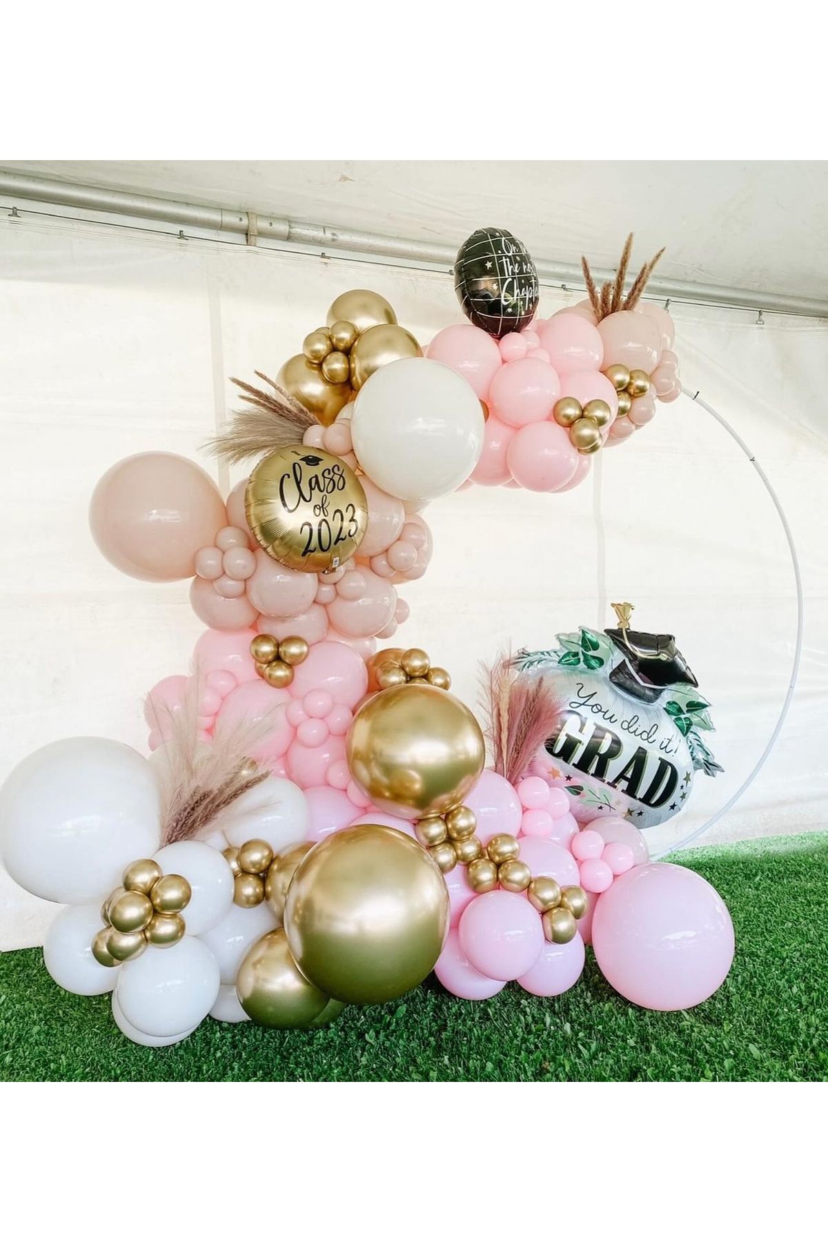 Krom Gold Makaron Pembe ve Beyaz Balon Zinciri 100 Adet