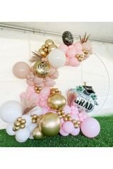 Krom Gold Makaron Pembe ve Beyaz Balon Zinciri 100 Adet