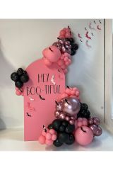 Krom Pembe Pastel Siyah ve Flamingo Pembe Balon Zinciri 100 Adet