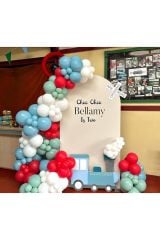 Pastel Kırmızı Kış Yeşili Açık Mavi ve Beyaz Balon Zinciri 100 Adet