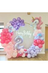 Makaron Pembe Lila Mavi ve Fuşya Balon Zinciri 100 Adet