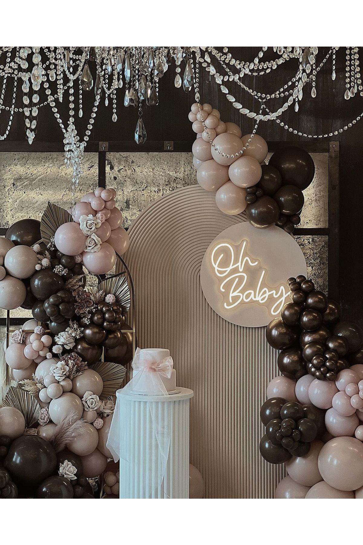 Krom Çikolata Kahve Retro Pink Blush ve Kahverengi Balon Zinciri 100 Adet