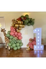 Krom Gold Okaliptus Küf Yeşili ve Flamingo Pembe Balon Zinciri 100 Adet
